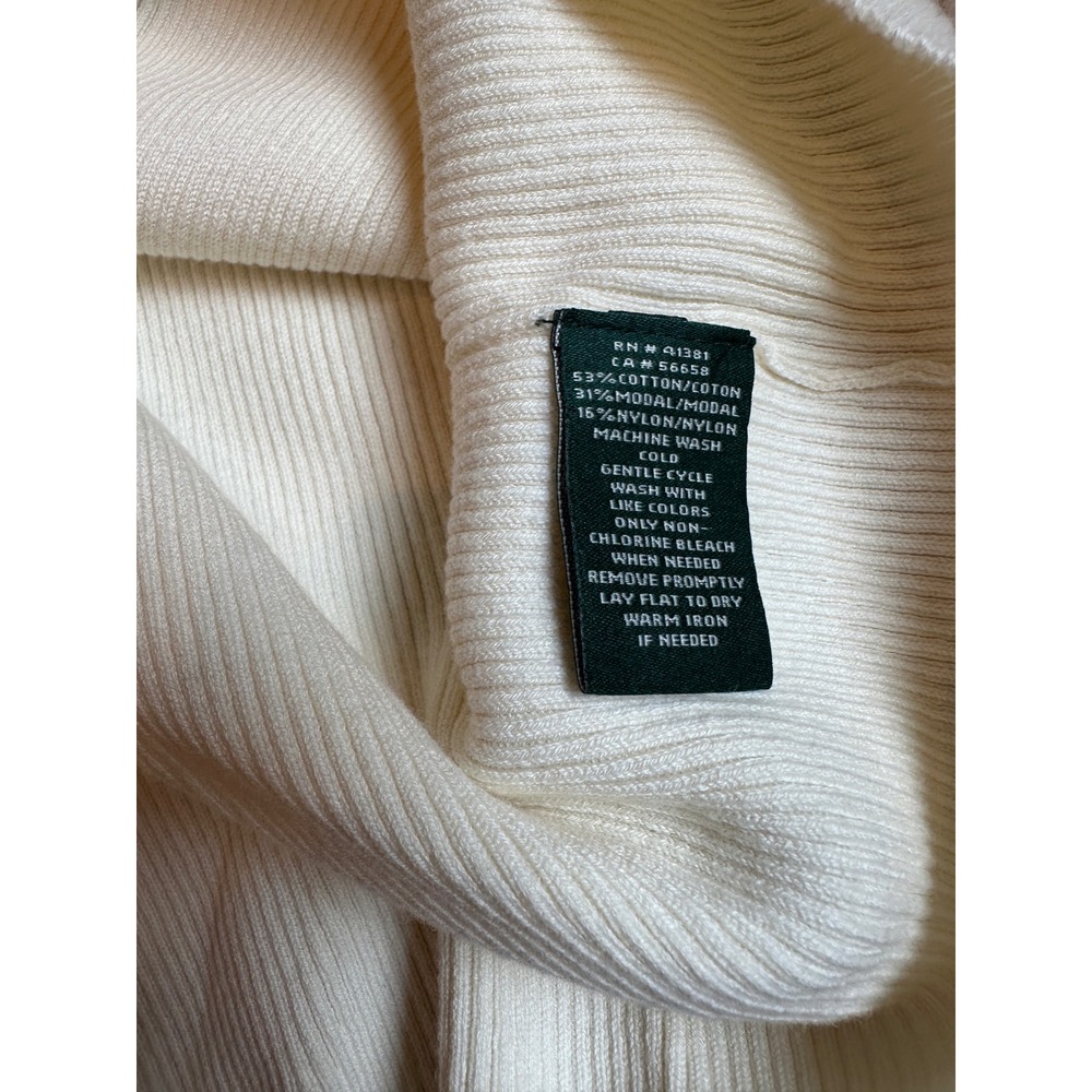 Lauren Ralph Lauren Cream Ribbed Turtleneck Sweater XL Off White Cotton Blend - Picture 5 of 5